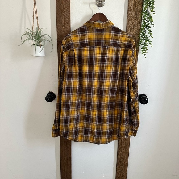 Y2K George Men’s XL Plaid Button-Up Flannel Shirt Yellow and Brown Pockets - Picture 12 of 15